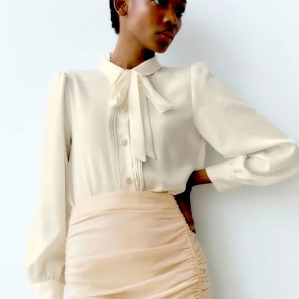 Zara Jewel Button Satin Effect Shirt
